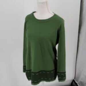 Kim Rogers Green Sweater with Dark Green Detail on Bottom Size XL